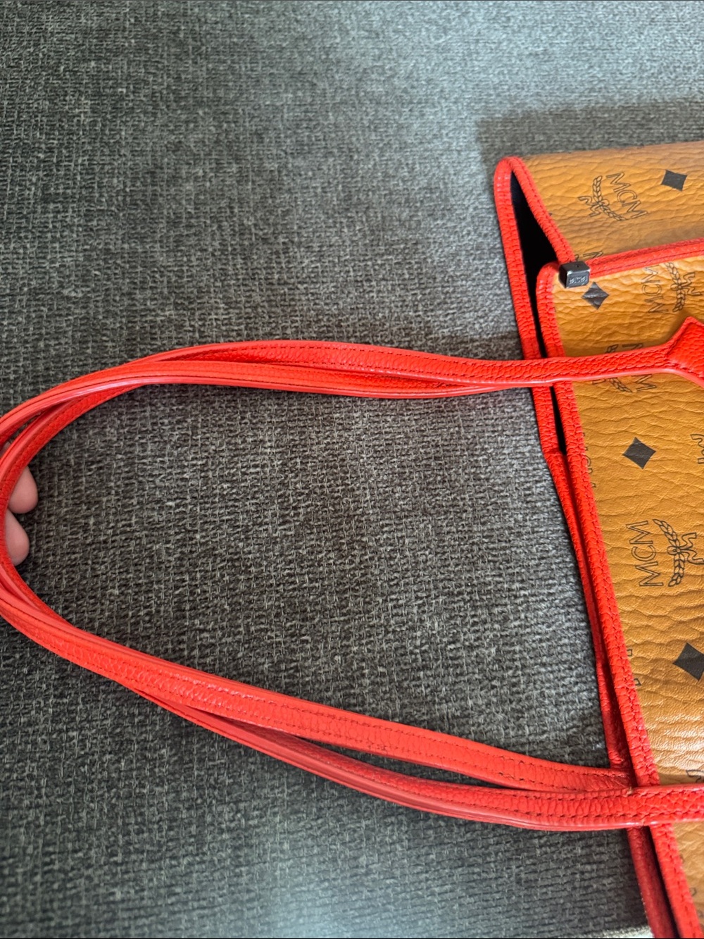 MCM Cognac Visetos Tote with Bright Red Trim and Pouch - Picture 8 of 11